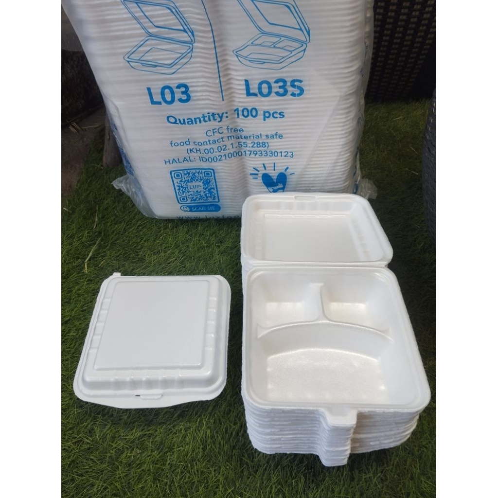 (100pcsStyrofoam Nasi Sekat & Tanpa Sekat (LO3 &LO3 Sekat) LUX/Styrofoam Nasi(Harga sudah termasuk B