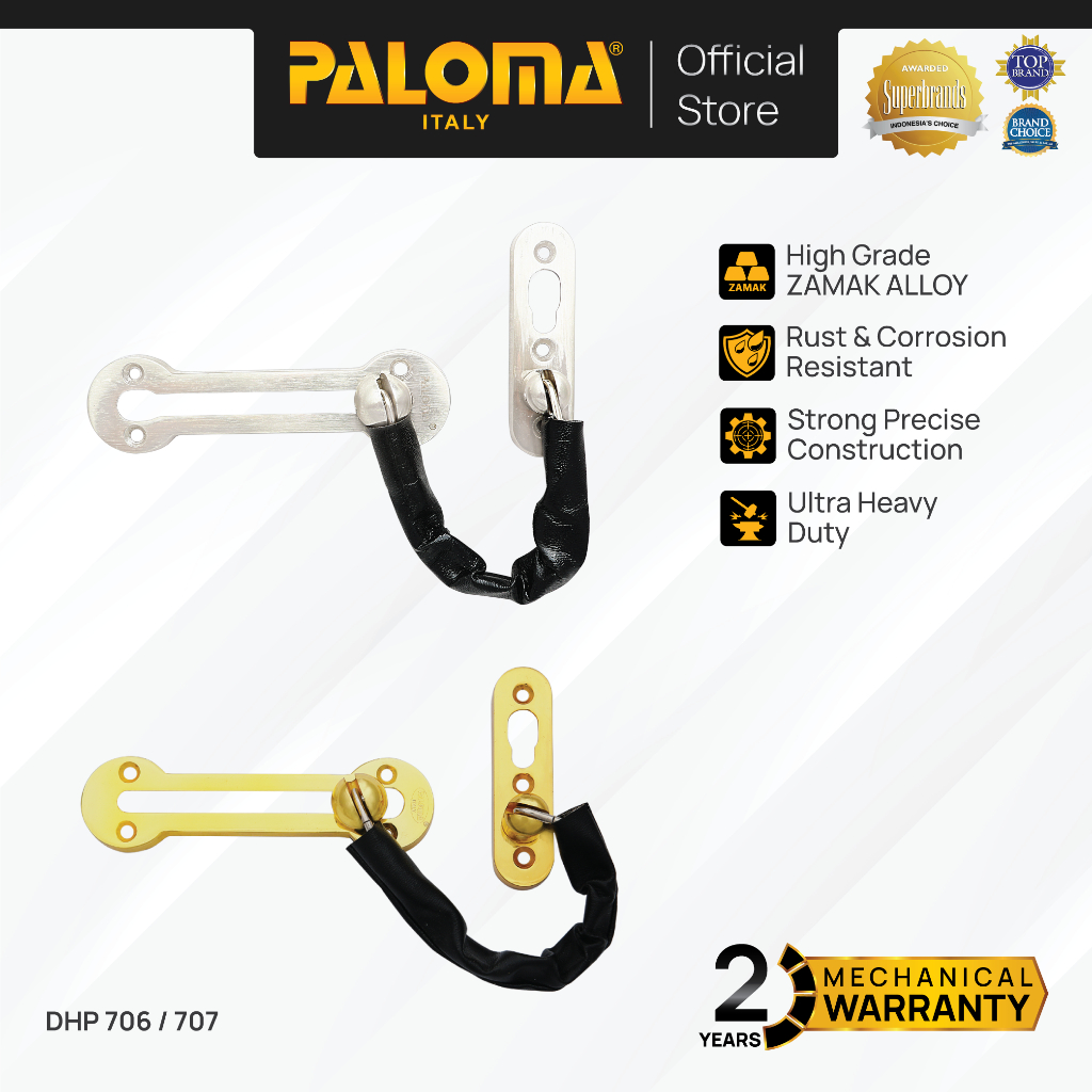 PALOMA Door Chain Gerendel Grendel Pintu Door Rantai Pengaman Pintu Zamak Satin Gold Emas Silver Gre