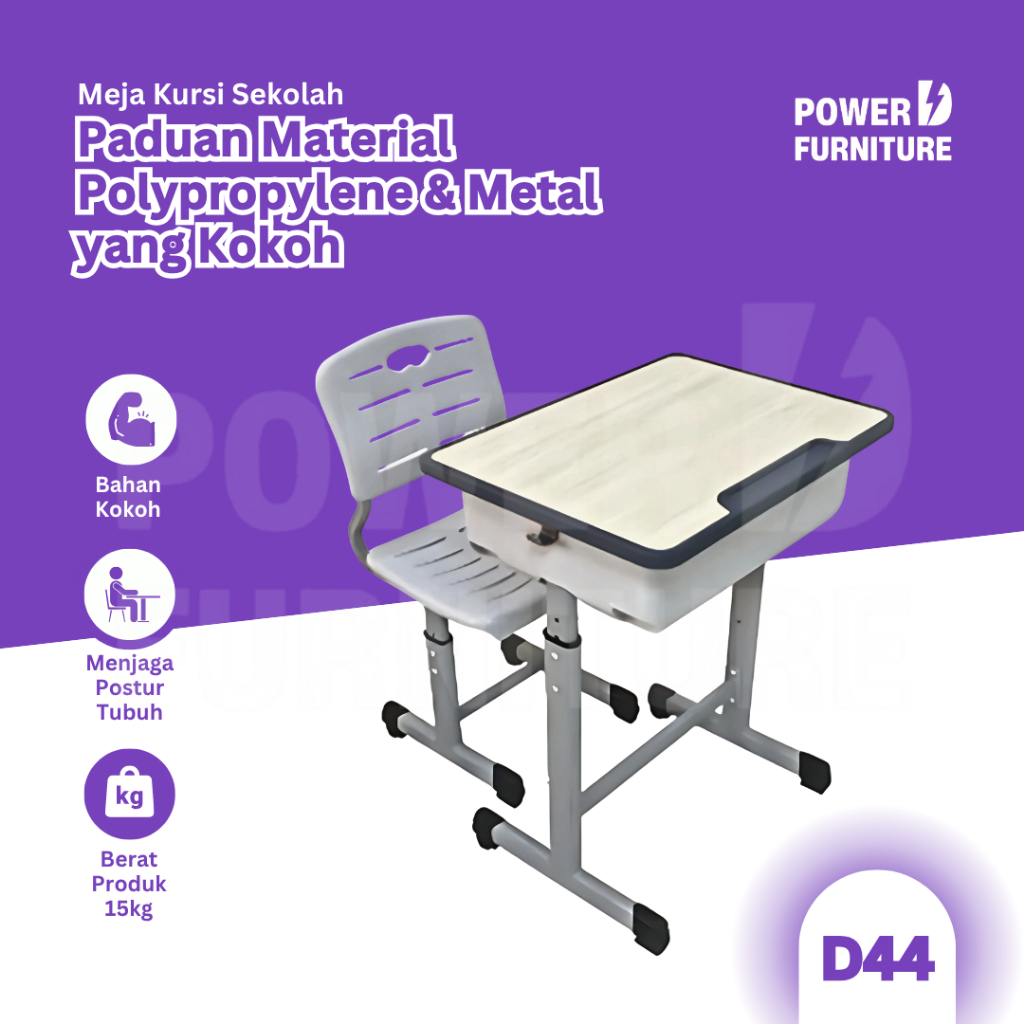 Meja Kursi Siswa Tipe D44 - Meja Kursi Sekolah Besi | Kursi Siswa Sekolah | Bangku Sekolah Set | Mej