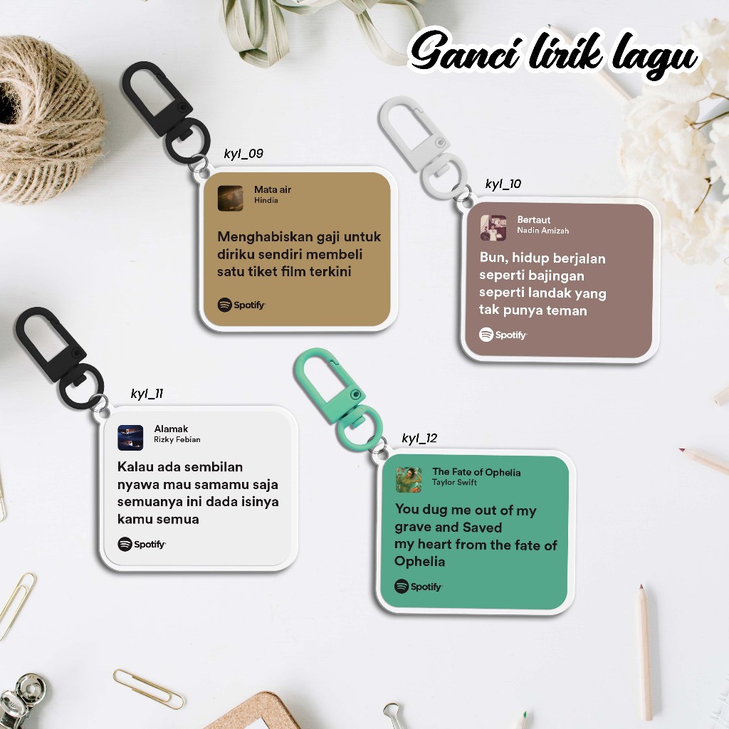 Ganci Custom Lirik Lagu Spotify Style – gantungan kunci Desain Estetik & Bisa Pilih Lagu Favoritmu