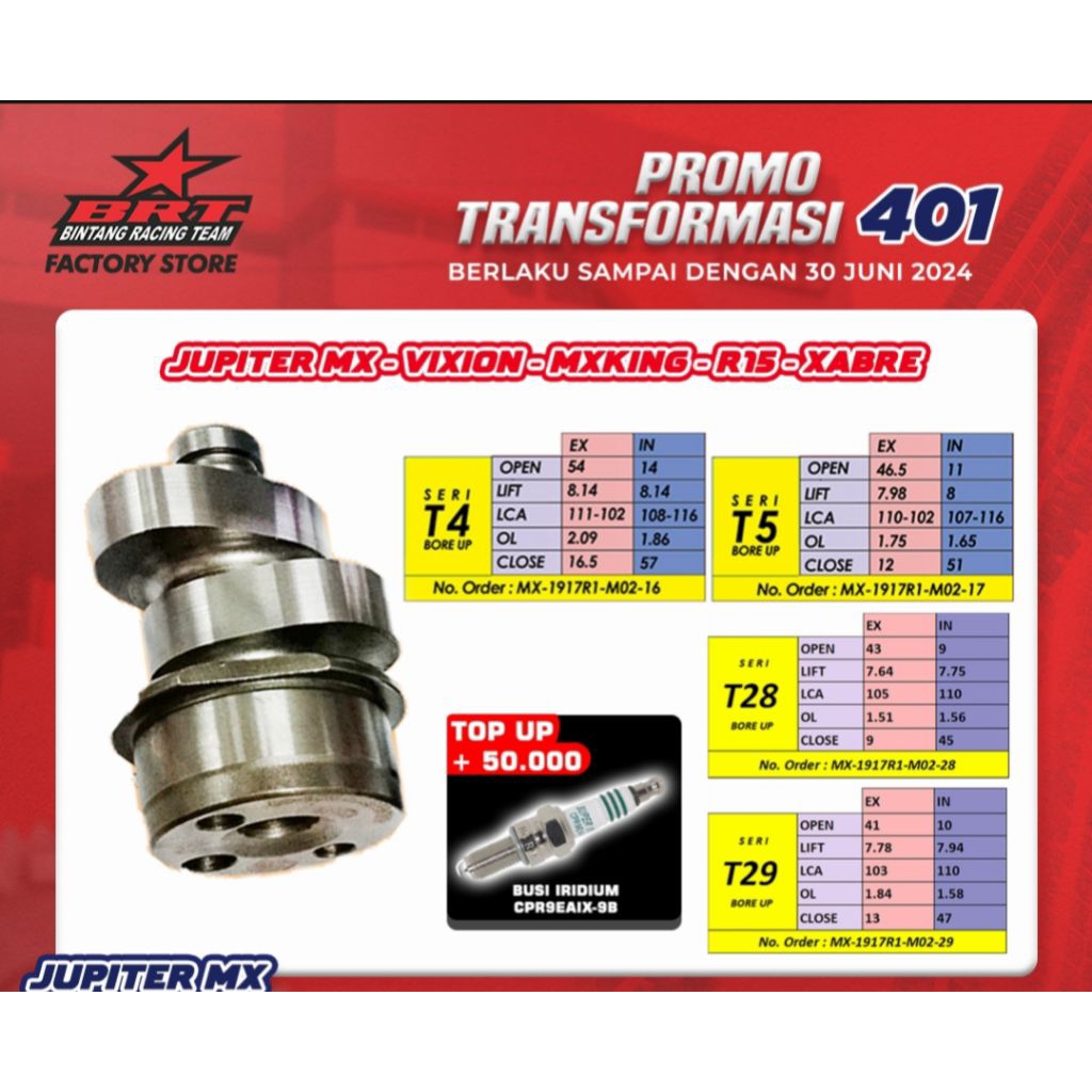 Camshaft Noken As Yamaha Mx King - Vixion - Xabre - Jupiter Mx New / Old Tipe T1 T28 T2 T29 T3 T4 T5