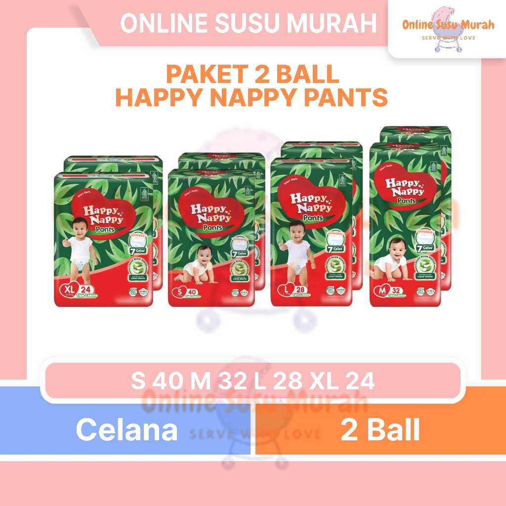 HAPPY NAPPY SMART PANTS PAKET 2 BALL S 40 M 32 L 28 XL 24 POPOK CELANA S40 M32 L28 XL24 PPKS