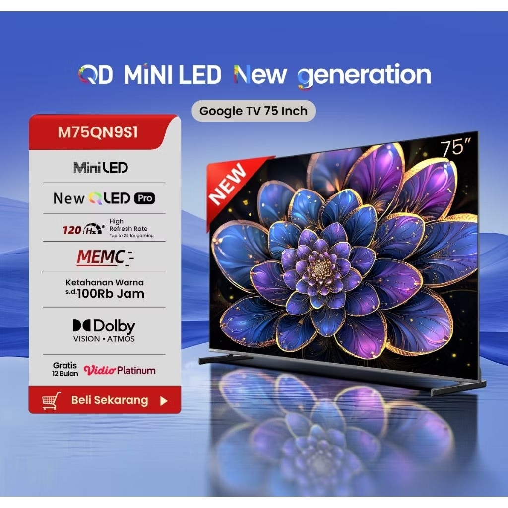 TV LED Changhong M75QN9S1 75 Inch Google Smart TV Digital Changhong 75"