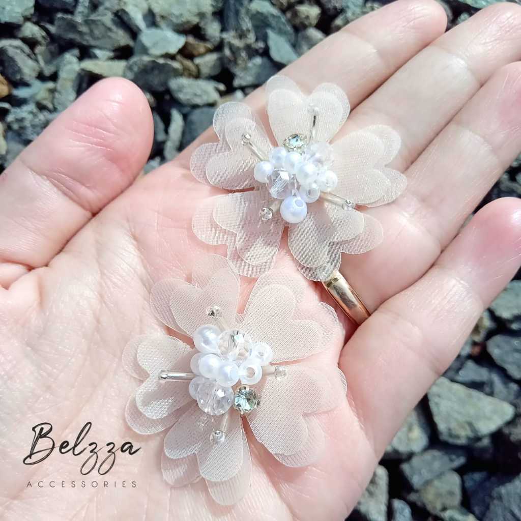 Hiasan Bunga Organza Elegan Multifungsi ,Bunga teratai 4cm, kain organza,Bunga Kain Organza Mini Hia