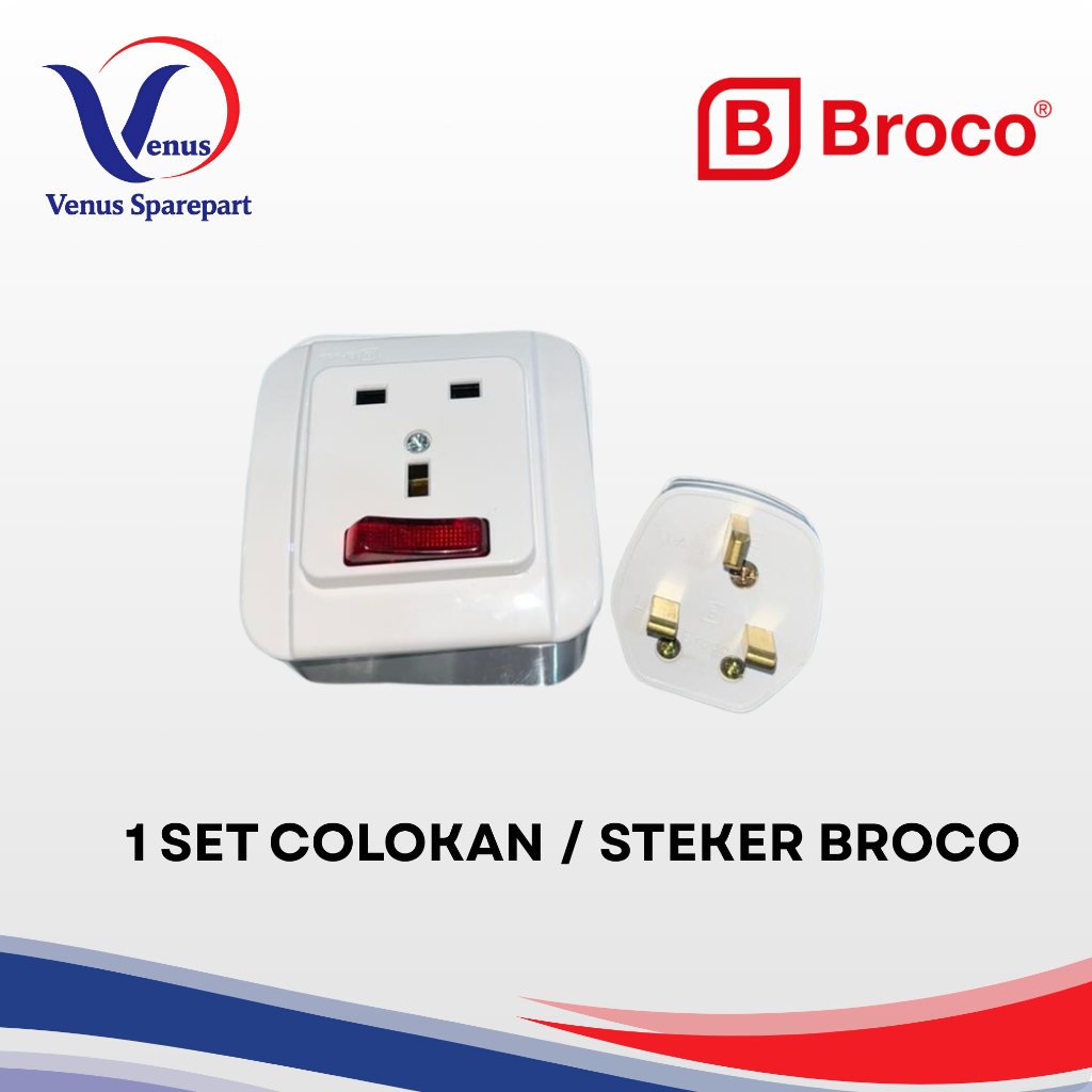 STOPKONTAK + STEKER / COLOKAN AC KAKI 3 BROCO (1 SET)
