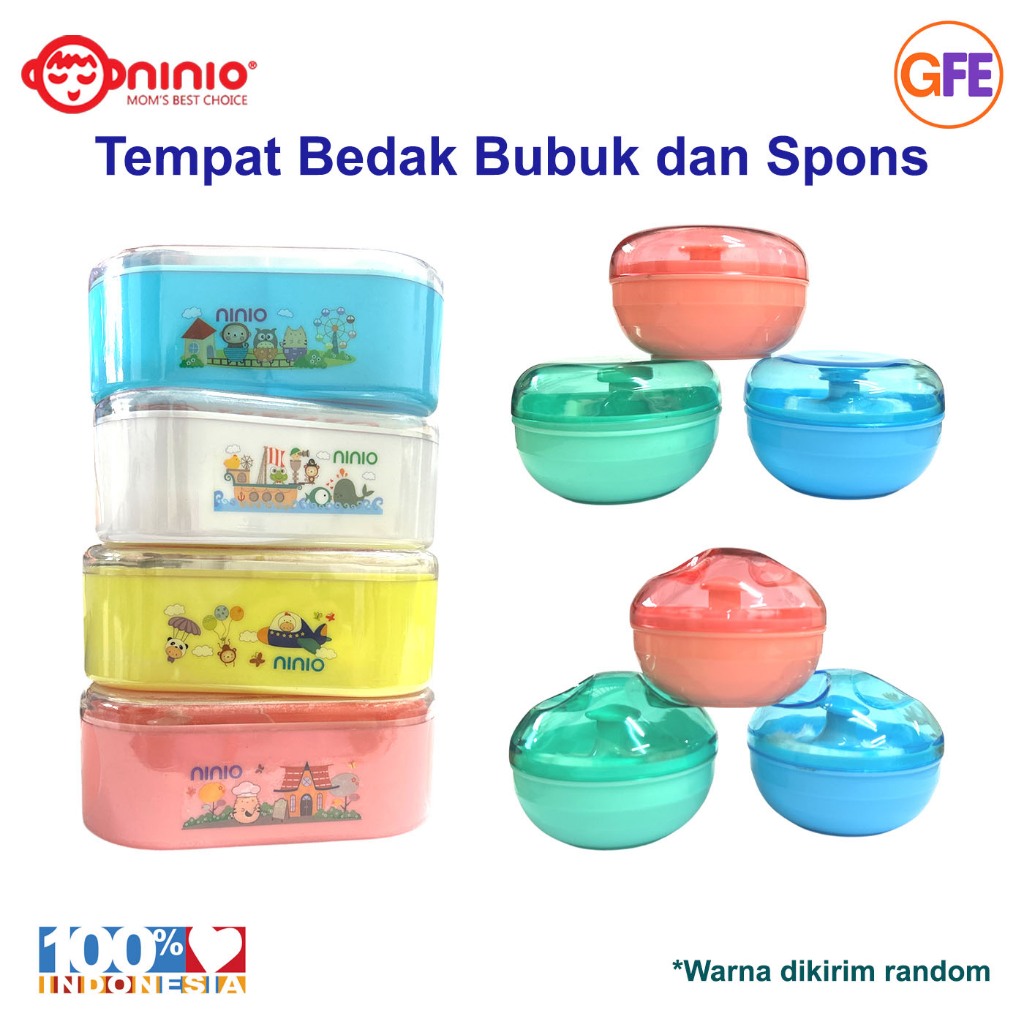 Ninio Tempat Bedak Tabur Powder Case Plastik Sponge Spons Puff Wadah Baby Bayi Dewasa