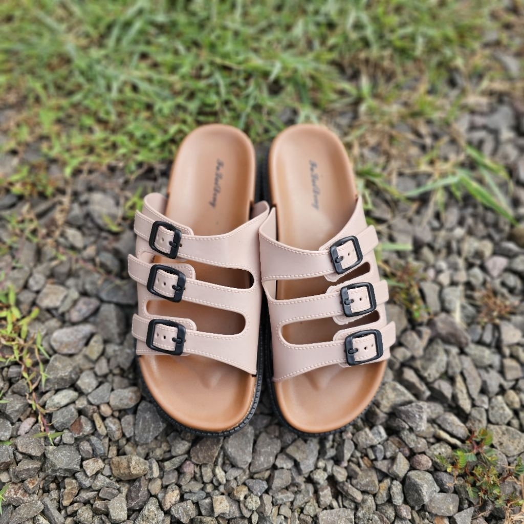 Sandal Slop Wanita Gesper Ban Tiga Sandal Selop Karet Jelly Terbaru - FLD225B3