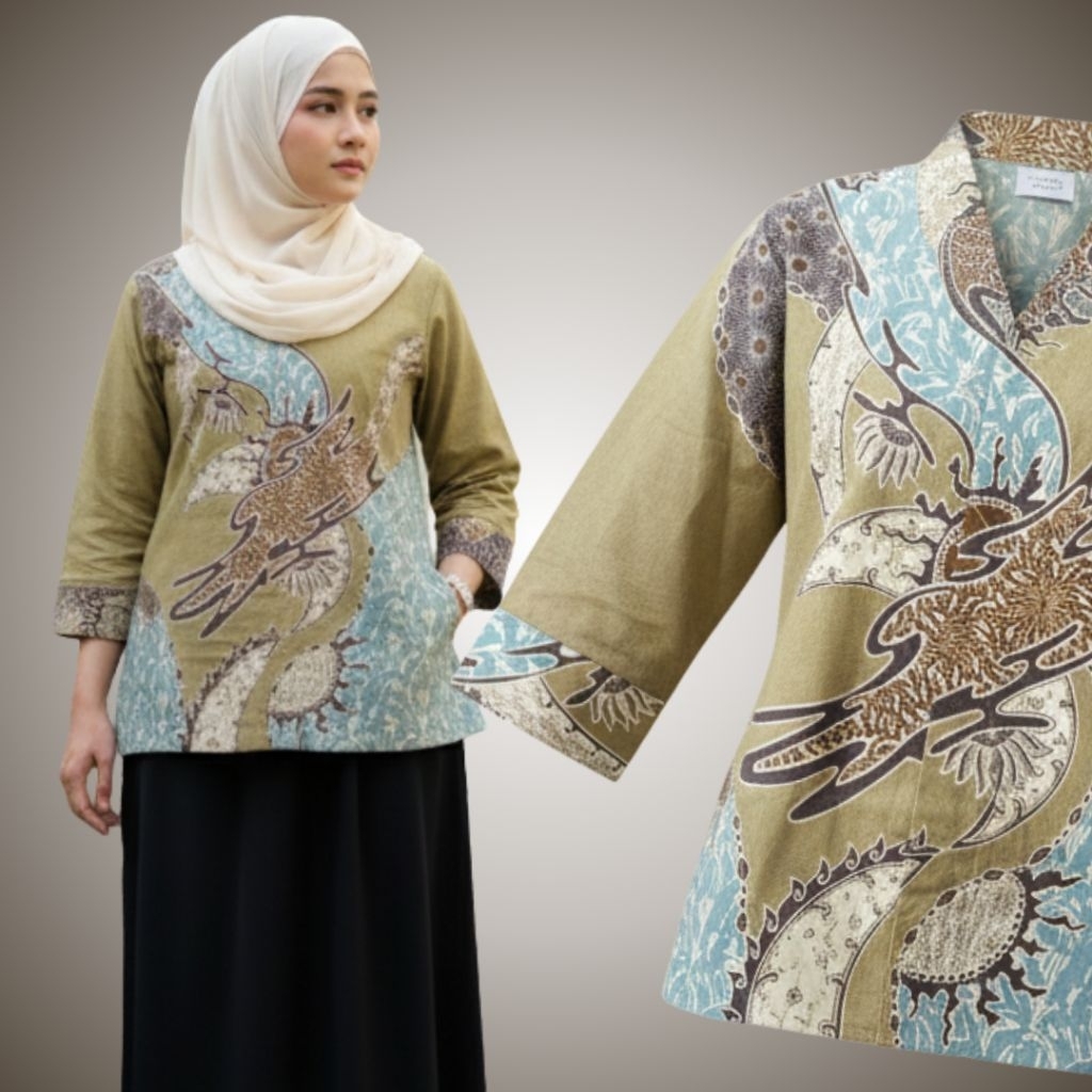 BLOUSE BATIK WANITA MODERN FULL TRIKOT MOTIF LISONG