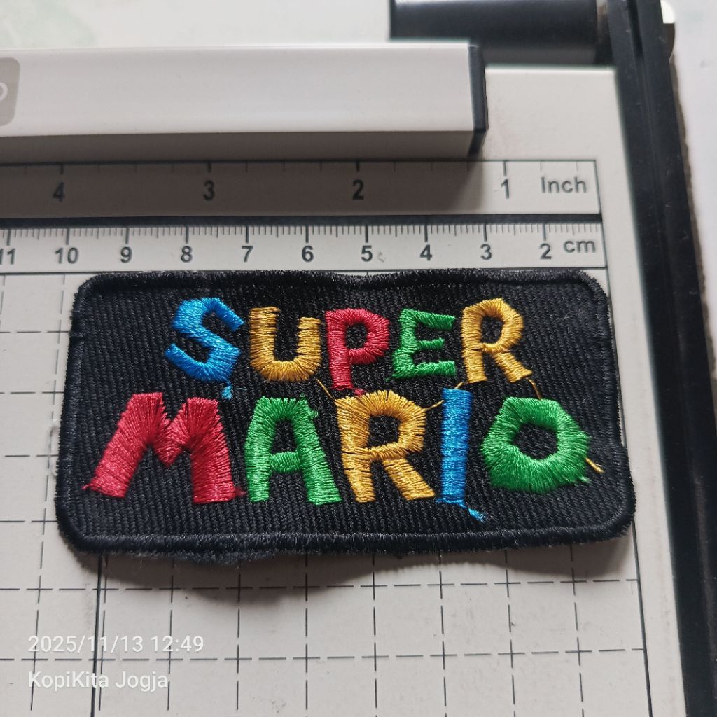 Emblem patch bordir super mario tulisan