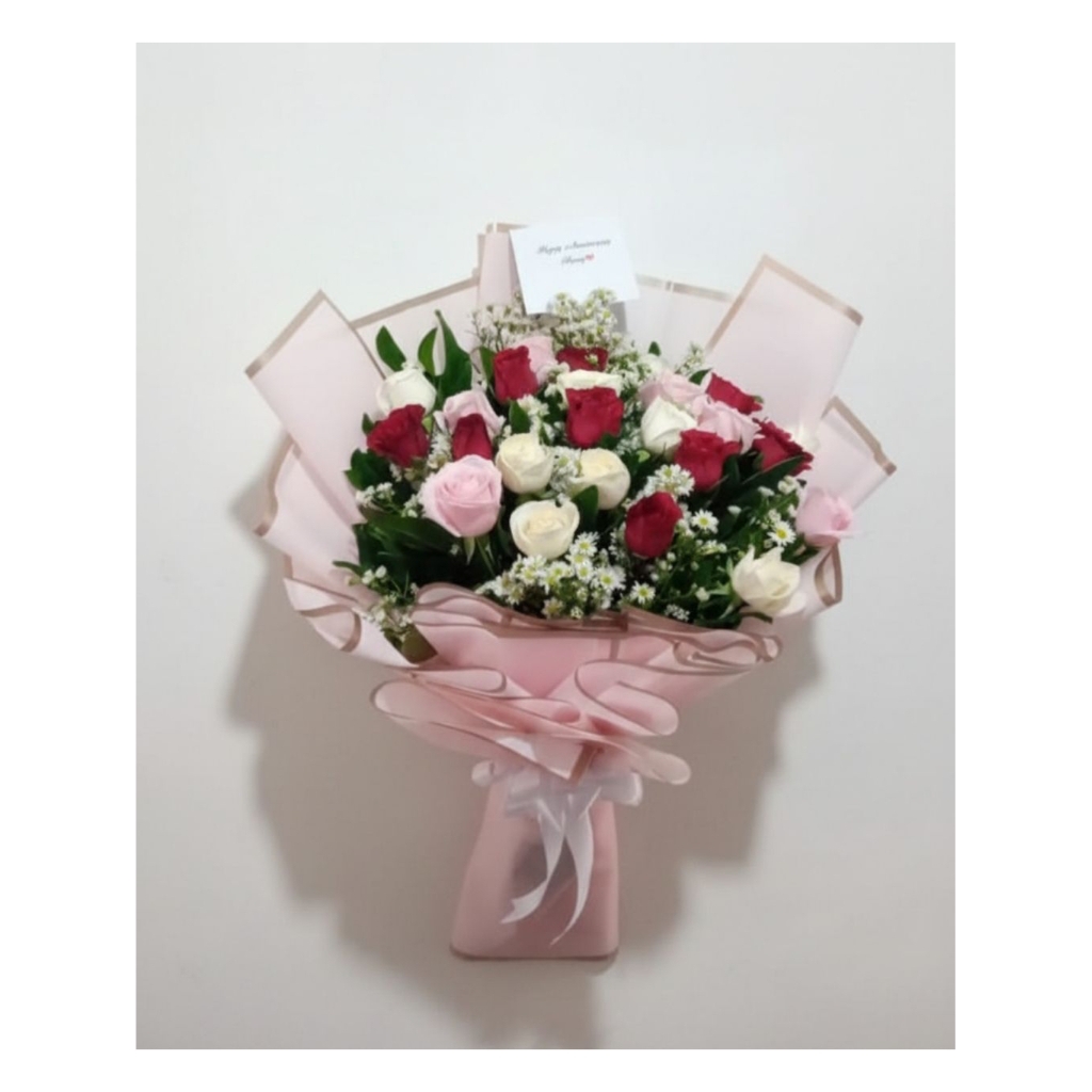 buket bunga mawar fresh mawar pinkmuda merah putih