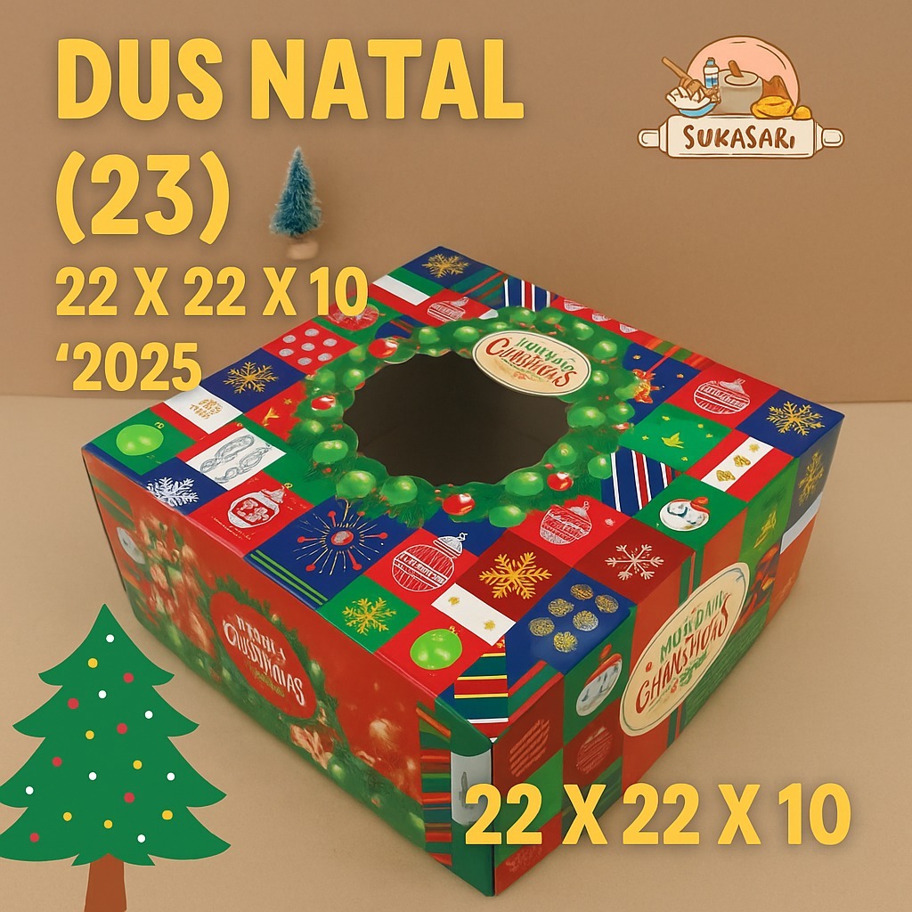 Dus Natal 22x22x10 no (23) dus kue corrugated Natal Christmas 2025 cake box hampers