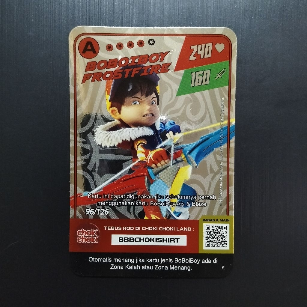 Monsta Galaxy Card 01 | Boboiboy Frostfire | Choki Choki 96/126