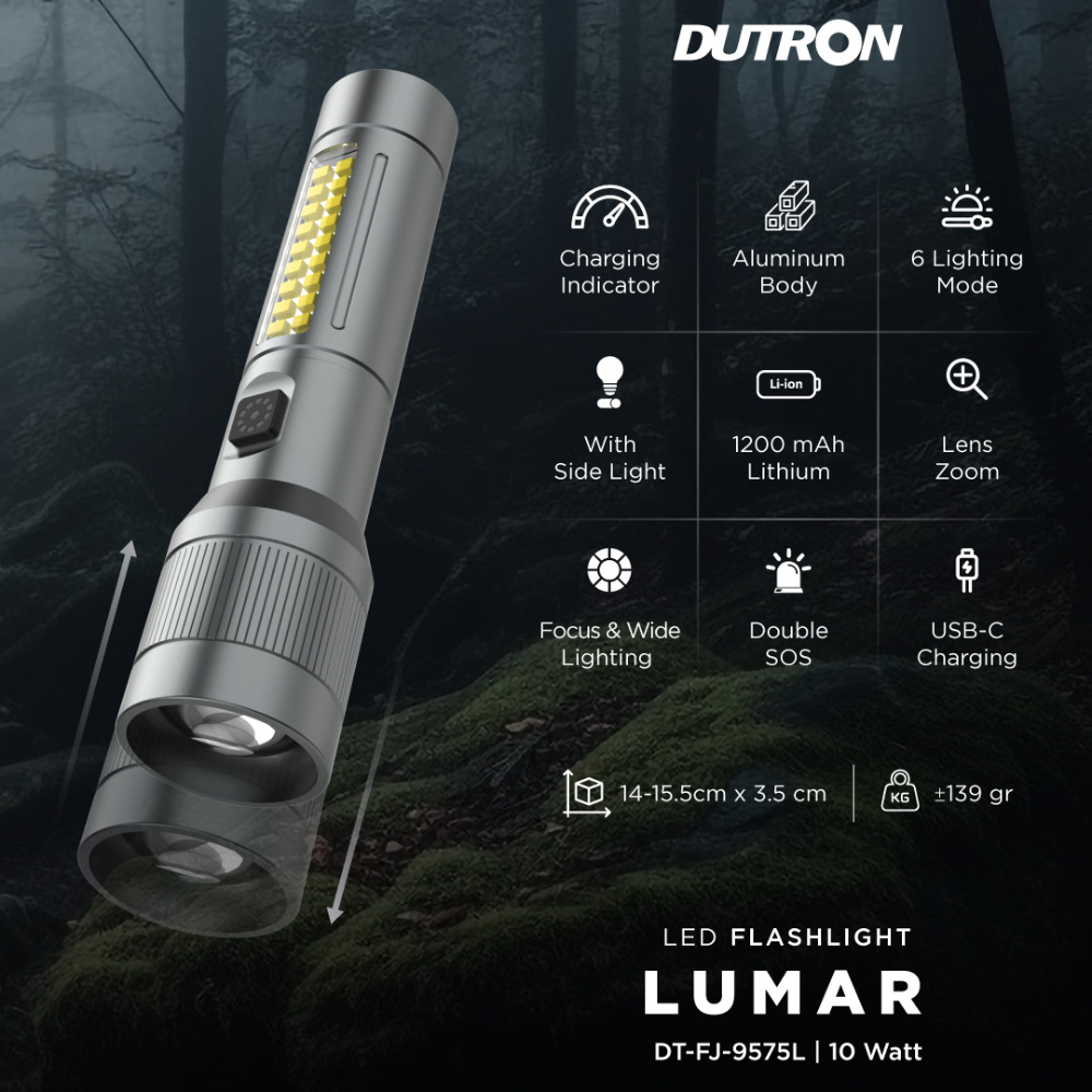 PROMO DUTRON PHOENIX LED ZOOM SENTER WATERPROOF USB-C SENTER LED ZOOM COB JARAK JAUH TAHAN LAMA