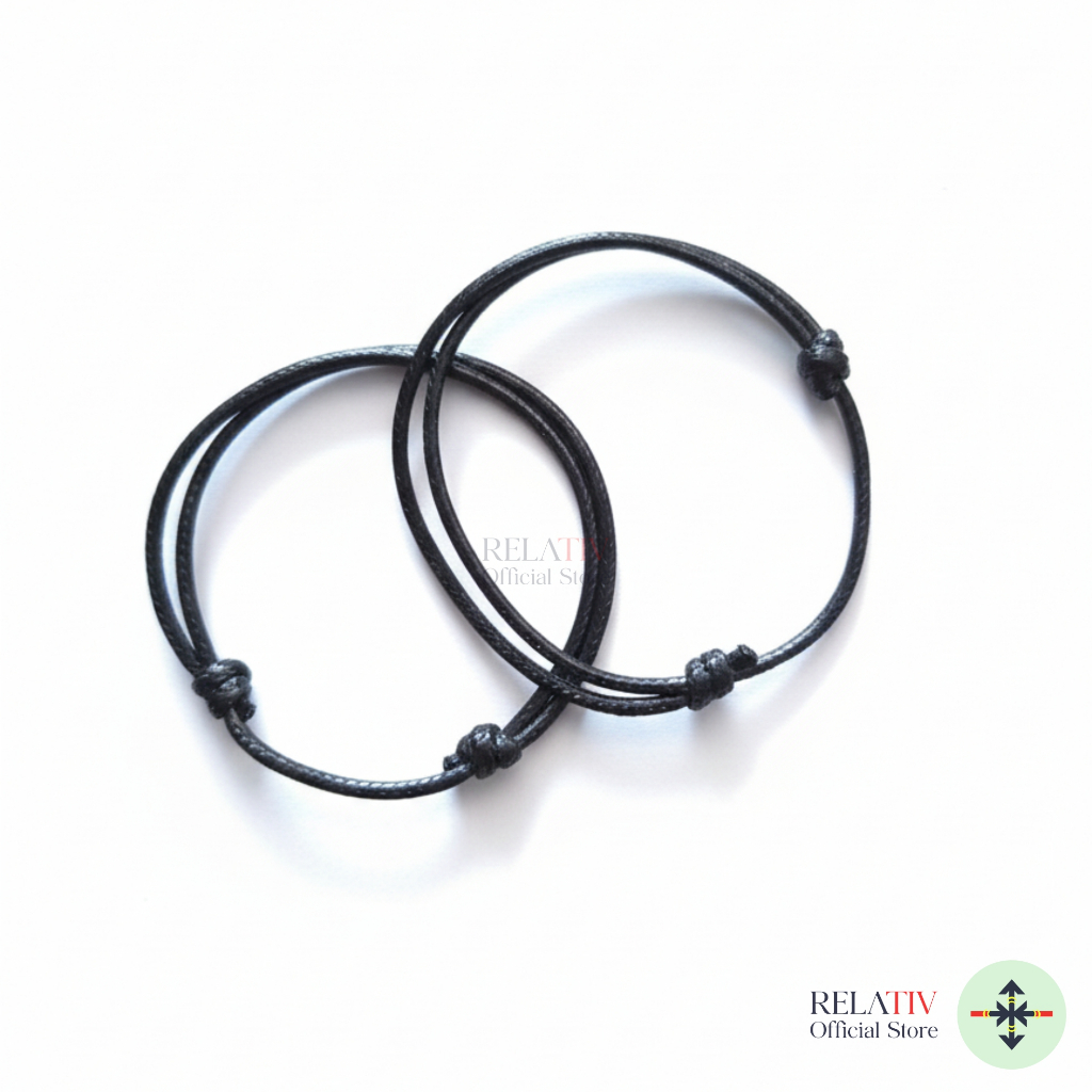 RELATIV Gelang Couple Tali Korea Polos Hitam Anti Air Adjustable | Gelang Pasangan Polos Hitam Water