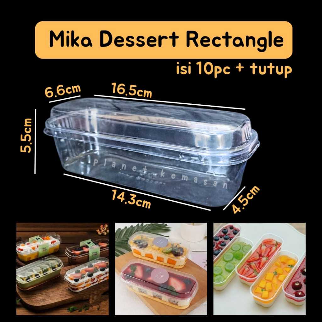 [10pc] Mika Dessert Box Oval Lonjong Dengan Tutup / Mika Puding Panjang / Mika Oval Dessert