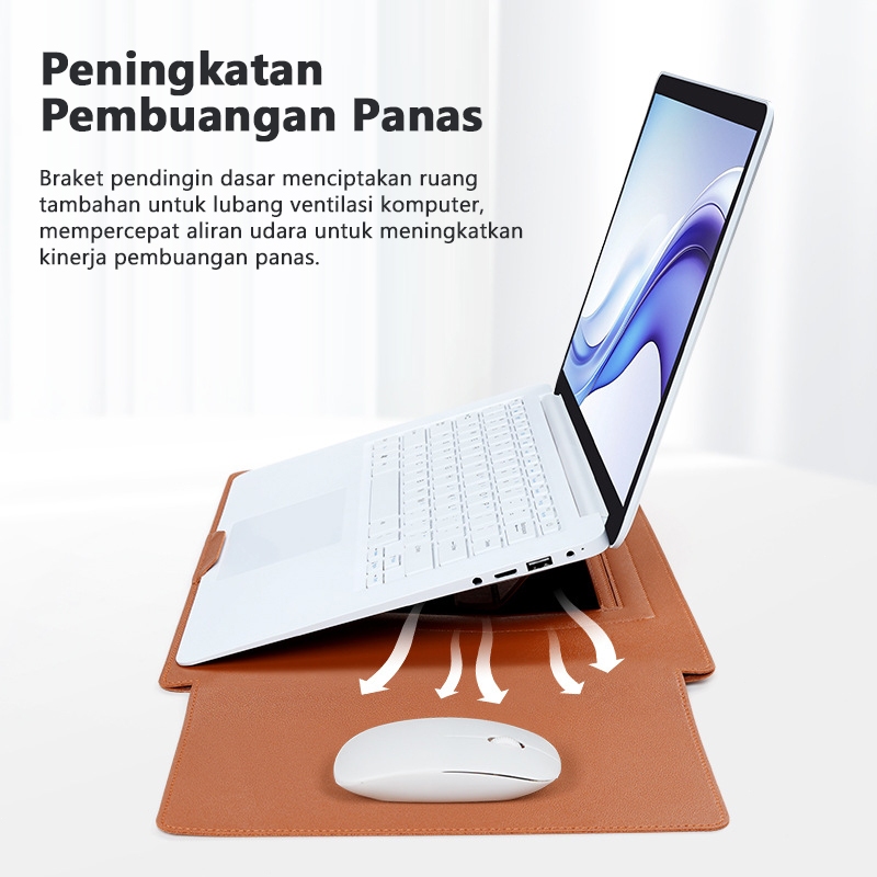 Sleeve Laptop 13/14 Inch Multifungsi – Stand Adjustable  - Anti Air Gores  - Tas + Dudukan Pendingin