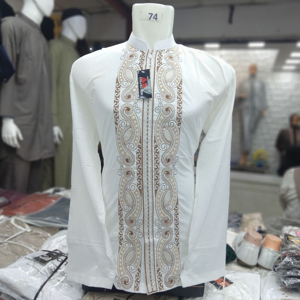 Koko pria putih bordir depan/baju Koko putih bordir timbul/baju Koko pria katun jahitan rapi