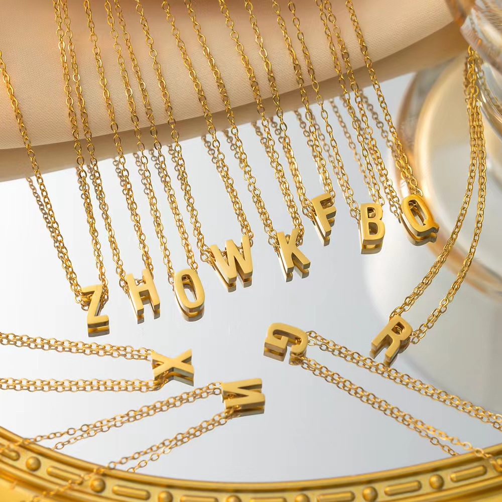 Kalung Huruf Aesthetic Wanita, 26 Huruf Inisial, Rantai Klavikula Adjustable untuk Hadiah