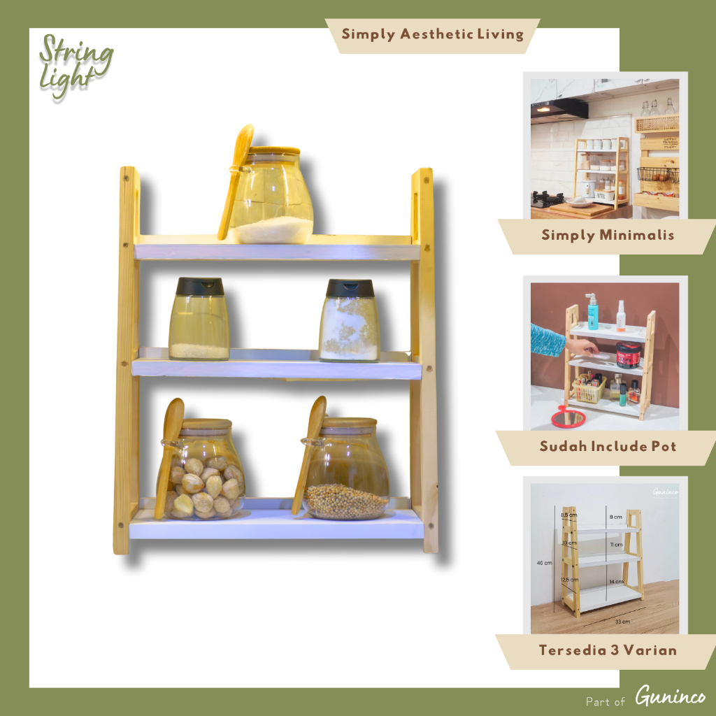 SL Rak Kayu Susun 3 Putih Rak Bumbu Dapur Rak Serbaguna Aesthetic Minimalis