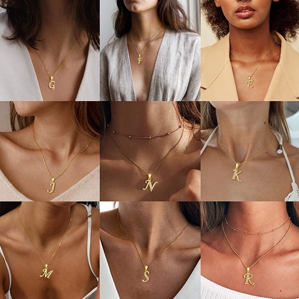 Kalung wanita baru, kalung tembaga berlapis emas 18K, kalung berlian huruf yang modis dan sederhana