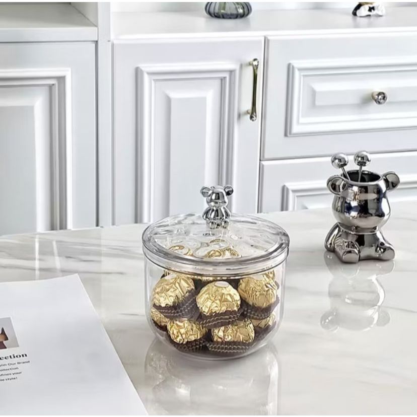 Toples Karakter Lucu Tutup Boneka Beruang - Wadah Serbaguna Transparan