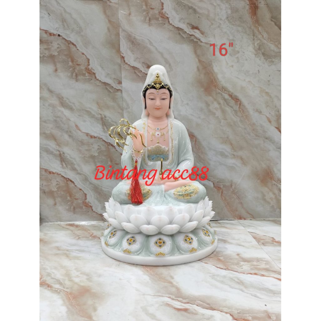 patung dewi kwan im / kwan in / guan yin - hijau - mamer - 16inch
