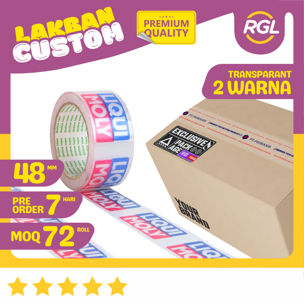 Cetak Lakban Custom Printing 48mm x 90 Yard 2 Warna / Custom Lakban Isolasi Brand Logo