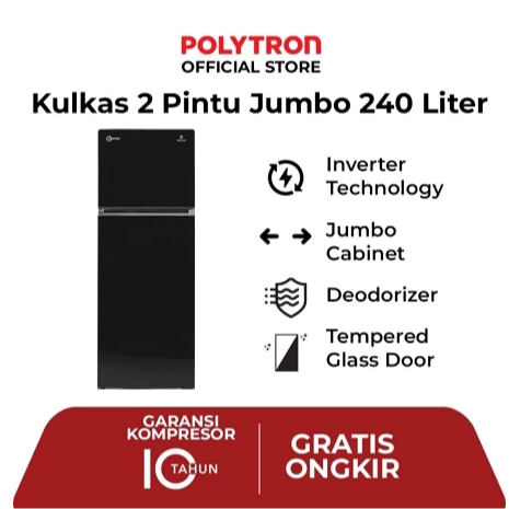 POLYTRON Kulkas 2 Pintu Belleza Jumbo Inverter 240 Liter Inverter PRW 25VX