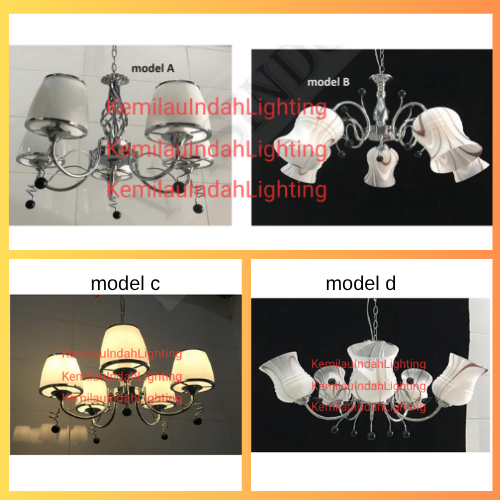 SL6062/6065/6063/6076 LAMPU GANTUNG KAP KACA KLASIK RUANG TAMU MEJA MAKAN SILVER PENDANT LAMP