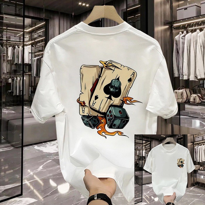 kaos pria katun combed kerah bundar ukuran besarBunga dadu pokerkaos bergambar kaos couple