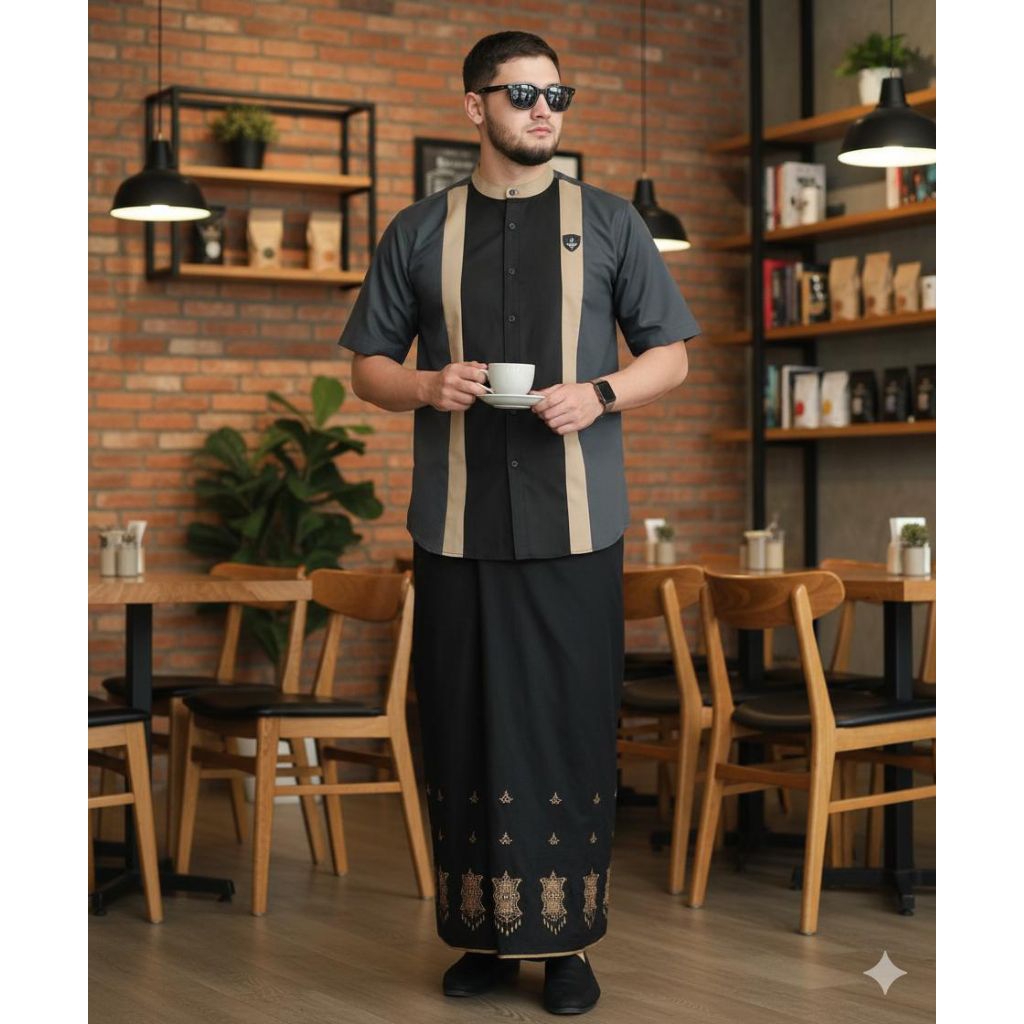 Setelan SARKO Sarung Koko Nuiman Series Sarung Motif Aceh Hitam