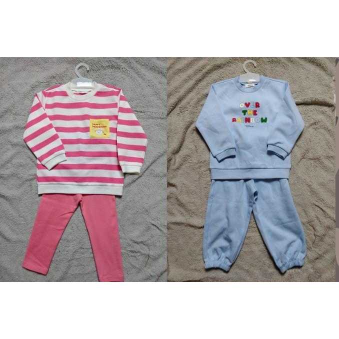 setelan agabang pink garis/biru size 100 utk usia 2 tahun cewek cowok