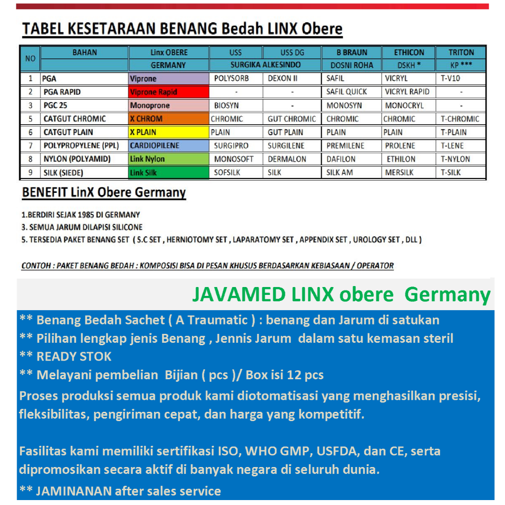 CHROMIC CATGUT 2-0, BENANG BEDAH GERMANY  , DI SERAP TAPER 40MM , PANJANG BENANG 90CM-XCHROMIC