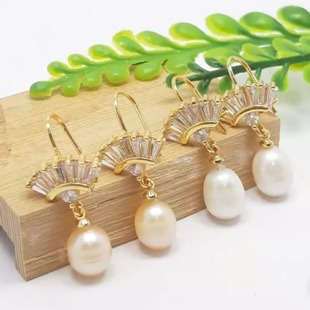 Anting lapis emas mutiara air tawar asli lombok Anting anting wanita Anting mutiara lombok asli Anti