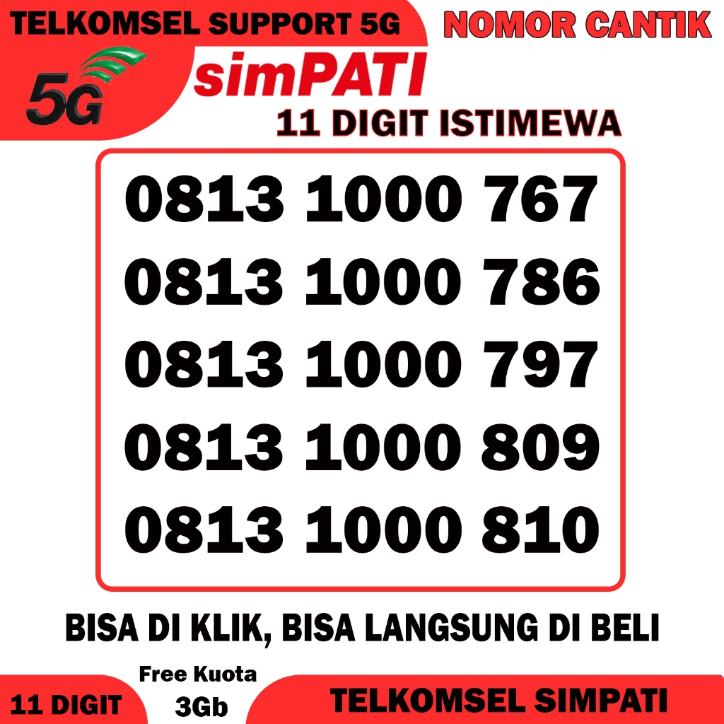 Simpati 11 Digit istimewa seri 1000 jaringan 5G Telkomsel