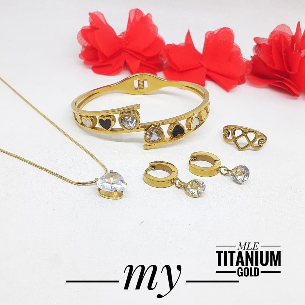 Set perhiasan Titanium gelang kalung anting cincin gold berkualitas dan mewah