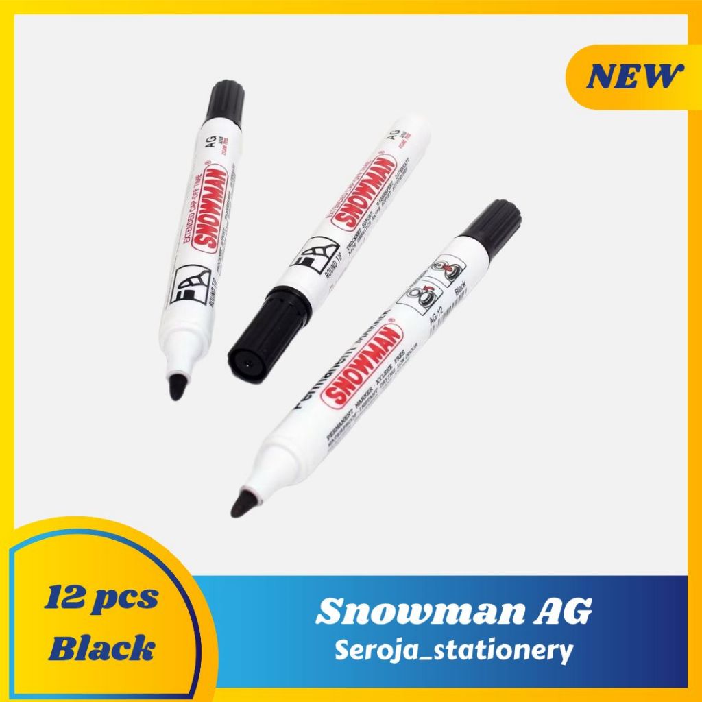 SPIDOL SNOWMAN AG-12 PERMANEN 1 LUSIN ( 12 PCS ) HITAM | BIRU | MERAH