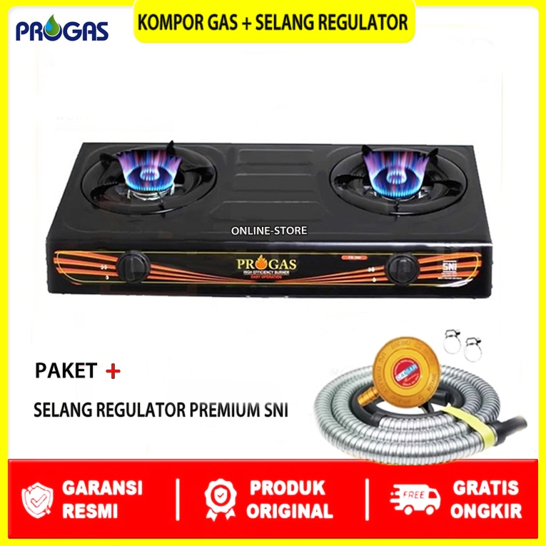 Kompor Progas 2 Tungku Teflon/Kompor Progas 2 Tungku+Slang Caisar Smart Silver