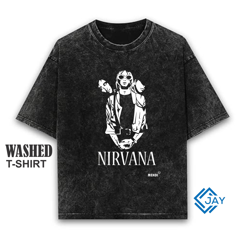 Kaos Oversize Stonewashed " Nirvana "T-shirt Washed Pria | Kaos Washed Polos | Kaos Washed unisex Pr