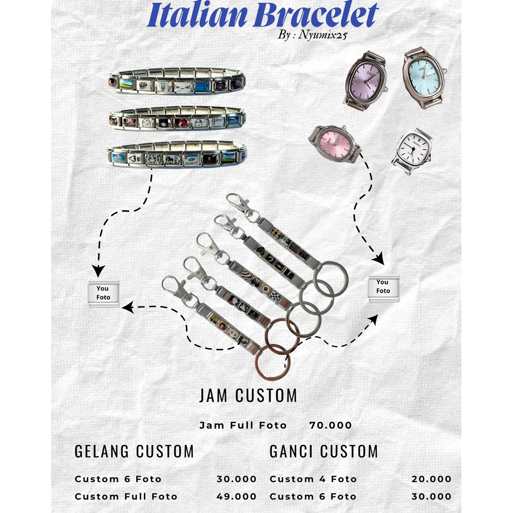 Italian Bracelet|Italian bracelet custom foto|ganci|jam