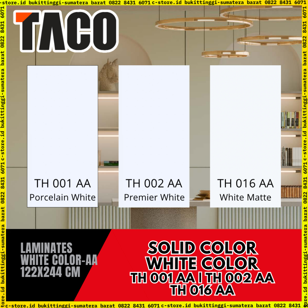 TACO HPL LAMINATES SOLID COLORS 122 X 244 CM | TH 001 AA | TH 002 AA | TH 016 AA
