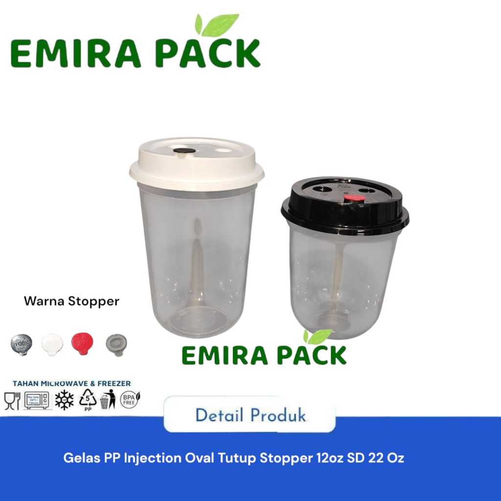 Gelas Cup PP Injection Bening Oval 12oz/14oz /16oz / 22oz Stopper  ISI 25PC