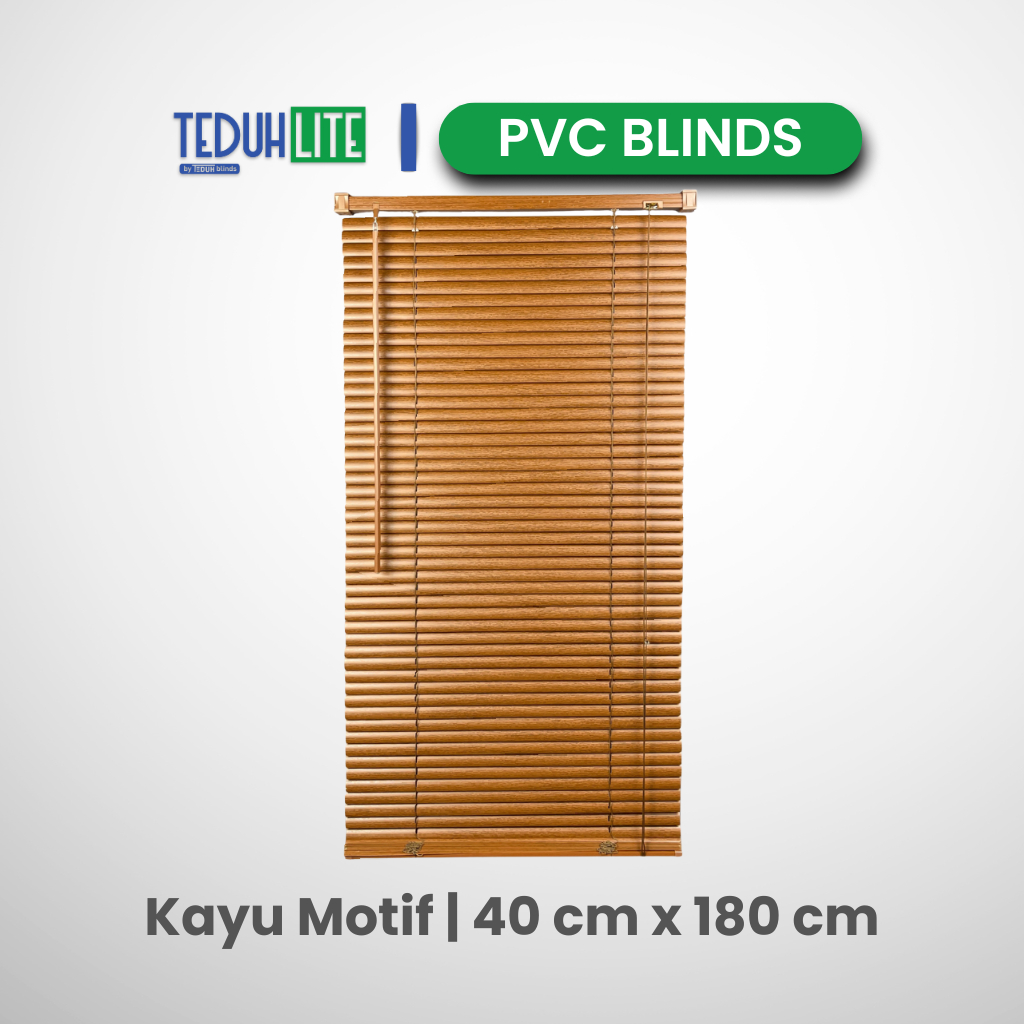 TEDUH LITE Tirai Horizontal PVC – Venetian Blind Ready Stock – Kayu Motif L 40 T 180