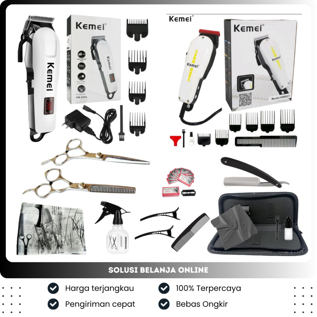 Kemei mesin cukur elektrik listrik dan kemei alat cukur rambut portable lengkap set gunting