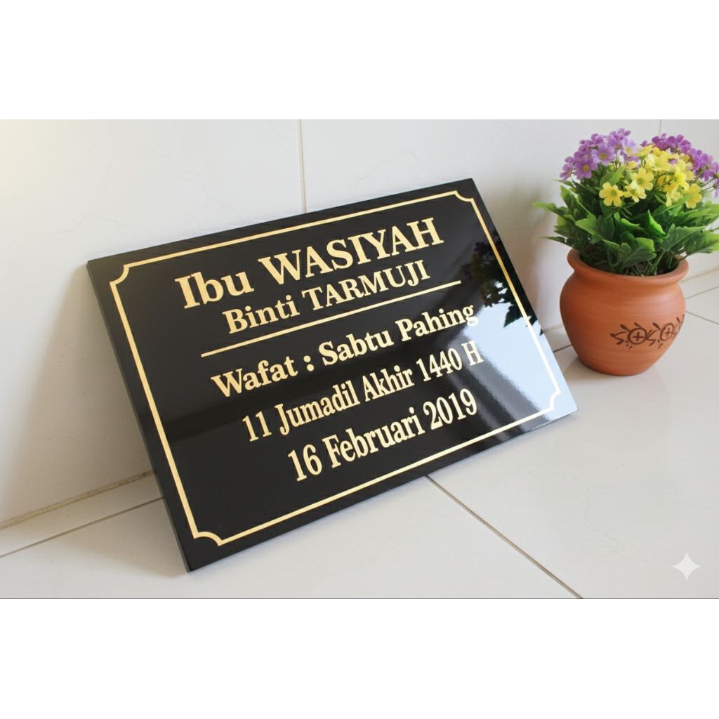 batu nisan  ukir permanen papan nama granit/keramik 30x20