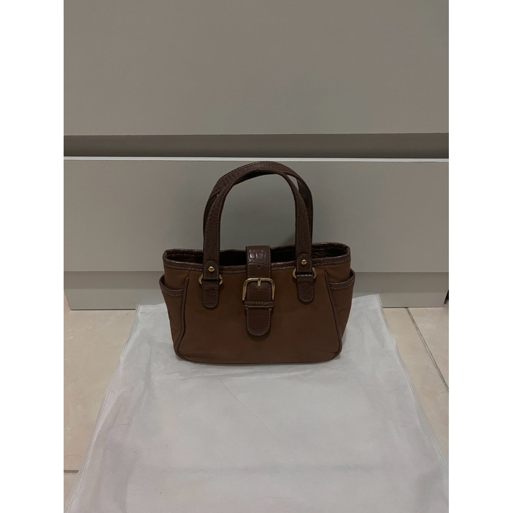 handbag suede mix kulit croco | Tas tenteng kecil coklat vintage