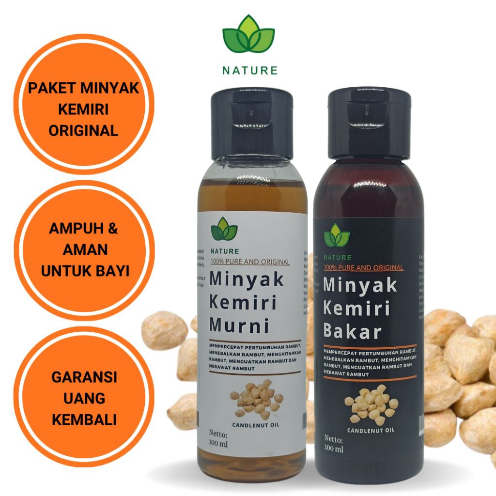 Paket Duo Nature Minyak Kemiri Bakar + Kemiri Murni 100ml – Penumbuh Rambut & Penebal Alis Jenggot B
