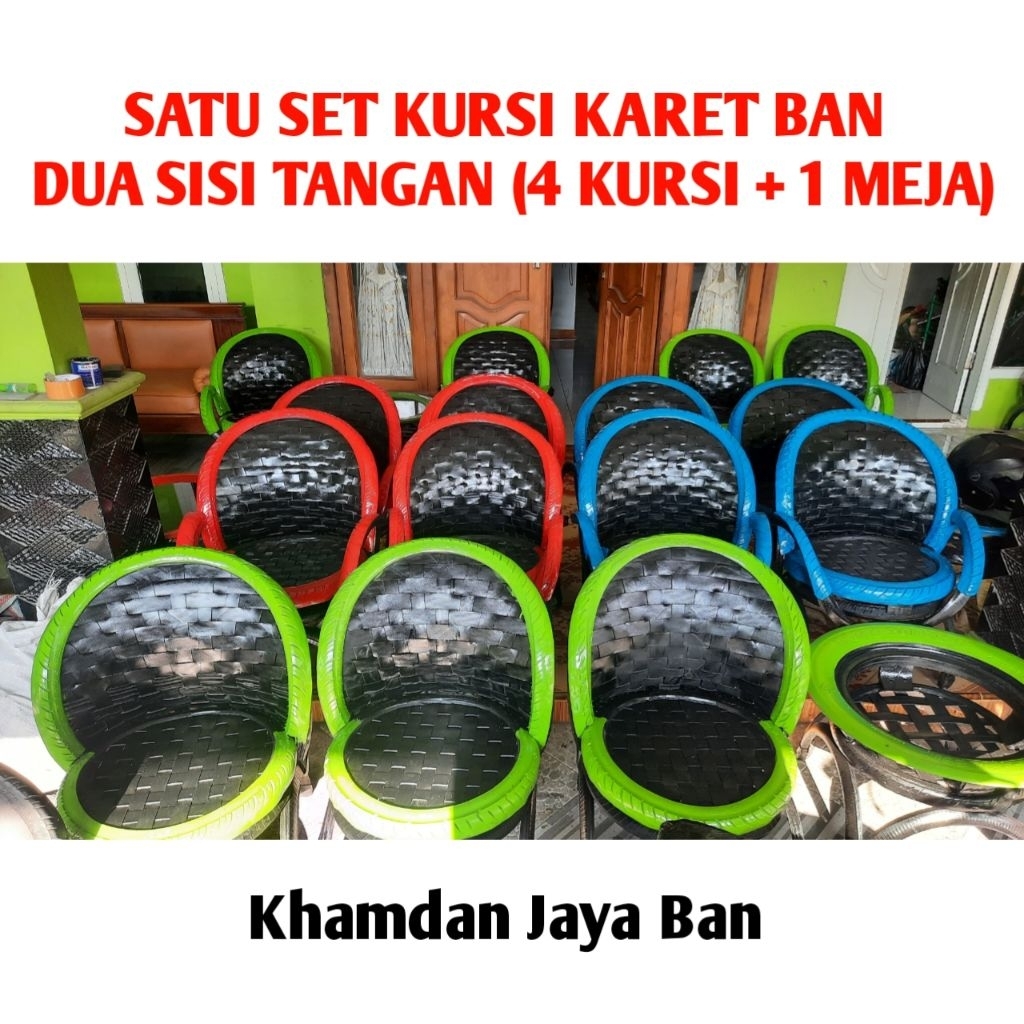KURSI KARET BAN DUA SISI TANGAN SATU SET (4 KURSI + 1 MEJA)