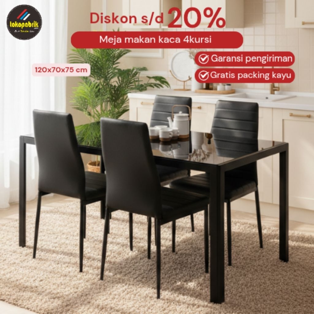 (Kargo) Meja makan kaca meja makan marmer 4kursi meja makan kaca 6kursi meja makan granite meja maka