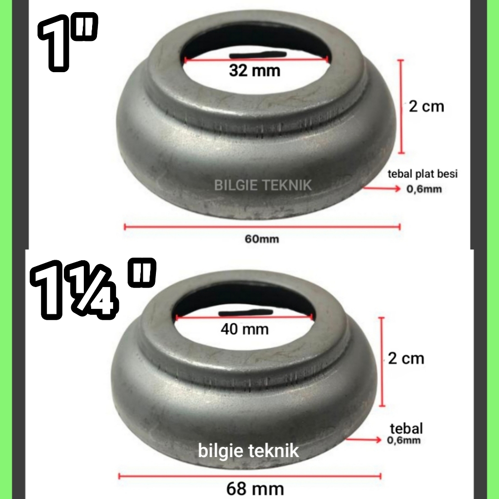 Ring pipa bulat uk. 1 inch kaki tapak ring cembung pipa 1 1/4 in ornamen akksesoris pintu besi